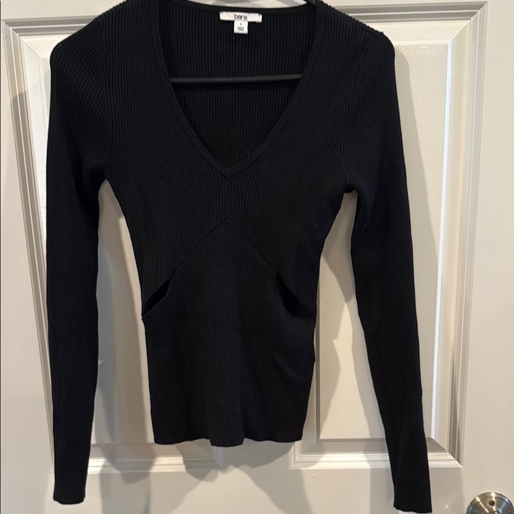 Black V-Neck Ribbed Cut Out Sweater